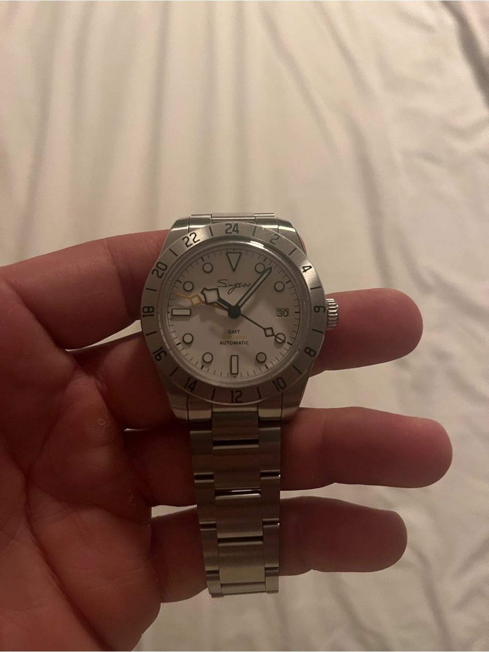 Sugess Stainless Steel GMT Automatic Watch - White Dial